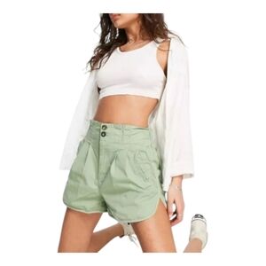 Free People Pleated Shorty Pull On Shorts Size Medium Pistachio 100% Cotton